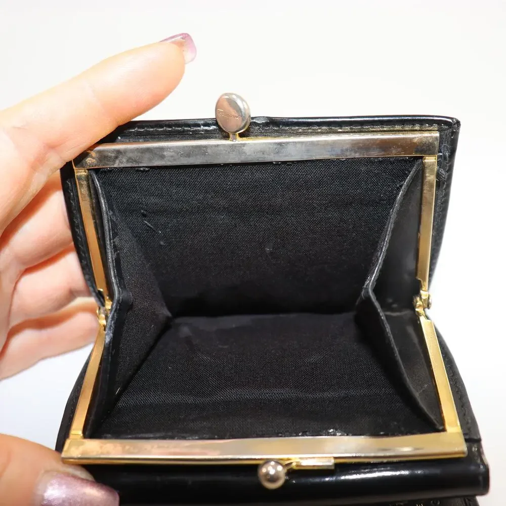 Salvatore Ferragamo Black Leather Wallet w/ Vara Bow &‎ Kiss Lock Coin